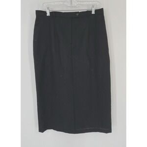 Sag Harbor Petite Skirt Size 14P Black Midi Length Pencil 100% Wool Slit Lined